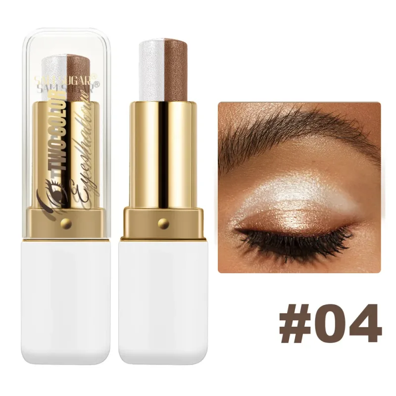 Long Lasting Two Tone Eyeshadow Stick Waterproof Smudgeproof Shimmer Highlighter Blendable Eye Contour Makeup Cosmetic