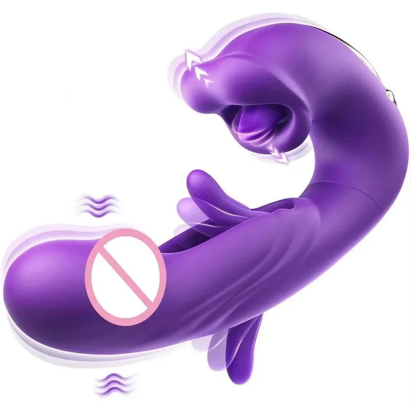 3 i 1 Dildo Vibrator för kvinnor Tungan slickar Knacka Klaffa G-punktsstimulering Sexleksaker för kvinnor Kvinnlig onanist Vuxen — image 1
