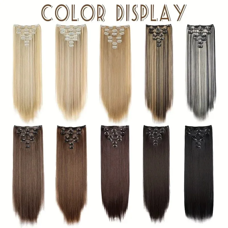 24Inch Synthetic 7pcs/set Long Straight Clip in Hair Extensions Invisible Fake Clips on Hairpieces for Women Party Daily Use