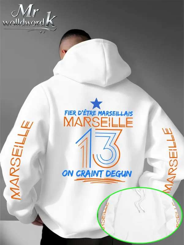 Män Marseille 13 City Graphic Hoodie Multi-Print Sleeve Back Letter Hooded Sweatshirt Höst Vinter Fleece Lös Hoodie — image 6