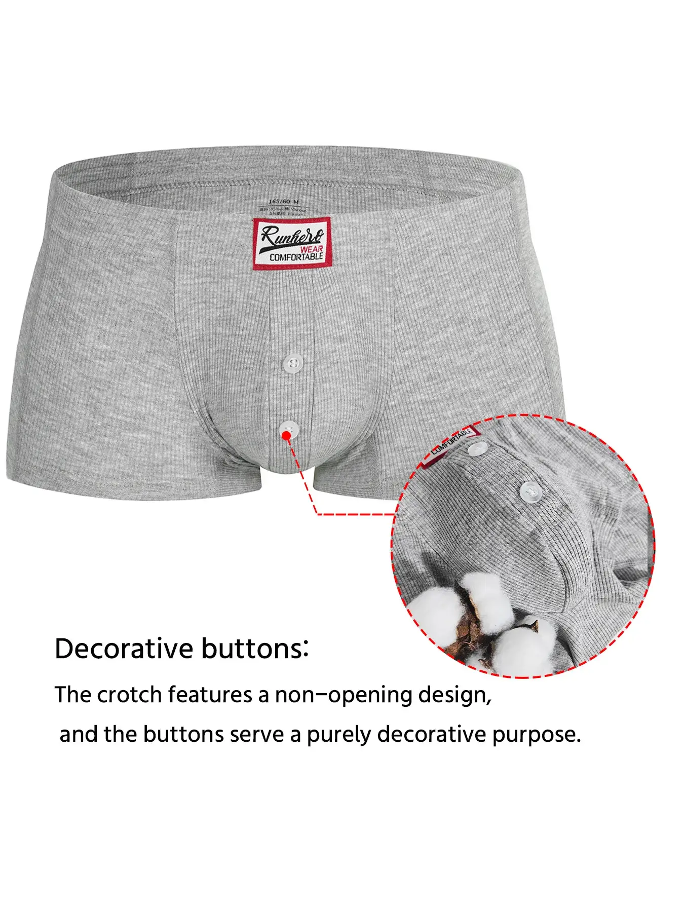 Men's Flat Underwear, Made of Synthetic Viscose, High Elasticity, Raised, Button Decoration, Comfortable Slim Fit Solid Color — image 2