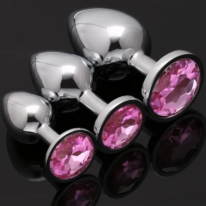 Luxury Metal Anal Plug Set Jewel Butt Trainer Kit Mga Pang-adultong Laruan para sa Mga Lalaki Babae Mga Mag-asawa Mga Beginners Mga Regalo sa Seks Malaki Katamtaman Maliit na Pink — image 2