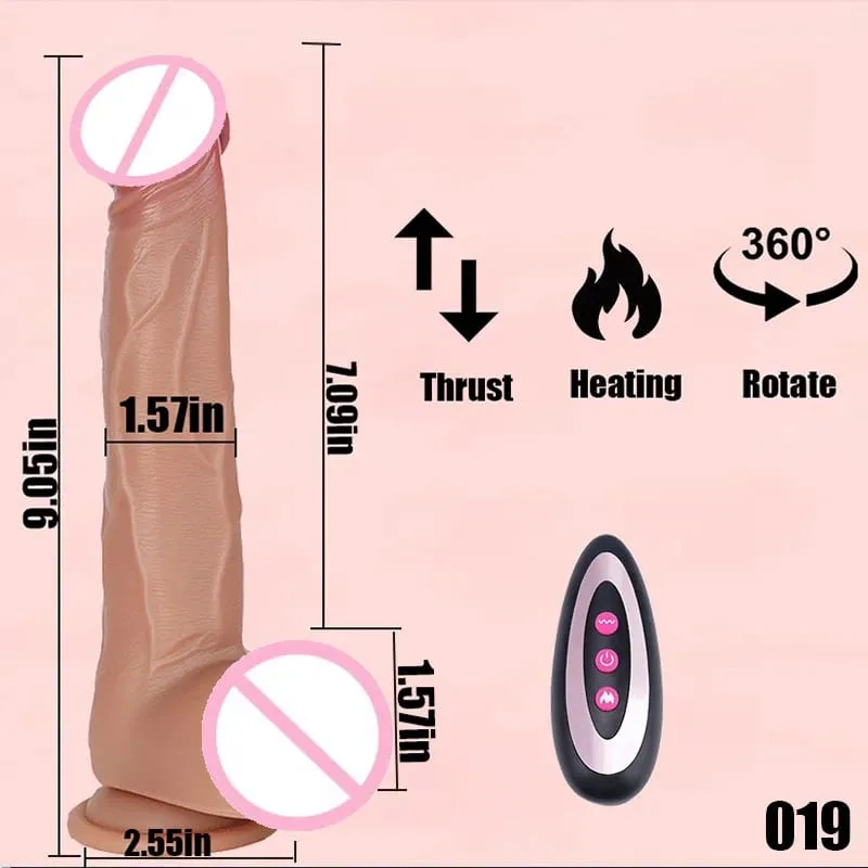 Thrusting Black Realistic Penis Dildo Male Dick Telescopic Rotating Heating G Spot Clitoral Anal Stimulation Vibrator Sex Toy