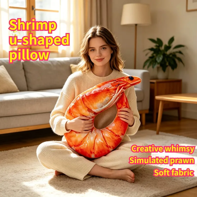Real‑Printed Braised Prawn Plush Pillow Soft Stuffed Shrimp Cushion Funny Novelty Toy Home Decor Holiday Gift — image 2