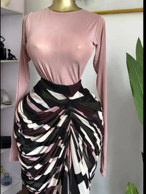 yaya feminino tie dye listrado retalhos empilhados ruched bodycon midi maxi vestido longo outono inverno educação férias vestidos de baile — image 6