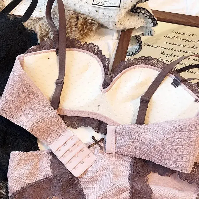 Söt kontrastfärg Spets tunna underkläder för unga flickor Intimates One-Piece Sömlös liten BH och trosset Bomullsunderkläder — image 7