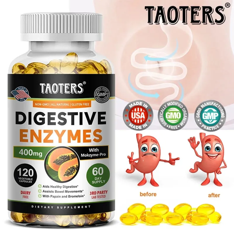 Suplemento de enzimas digestivas Cápsulas de enzimas digestivas para adultos, suporte benéfico do sistema imunológico para bactérias e digestão saudável