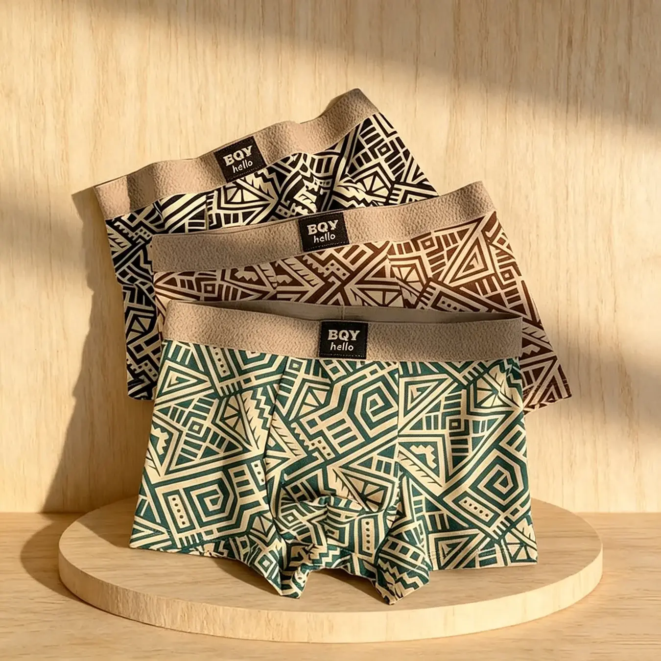 Atmungsaktive, bequeme Unterwäsche für Herren im amerikanischen Stil, personalisierte Boxershorts, bedruckt, trendige, ethnische Retro-Quadrat-Unterhose