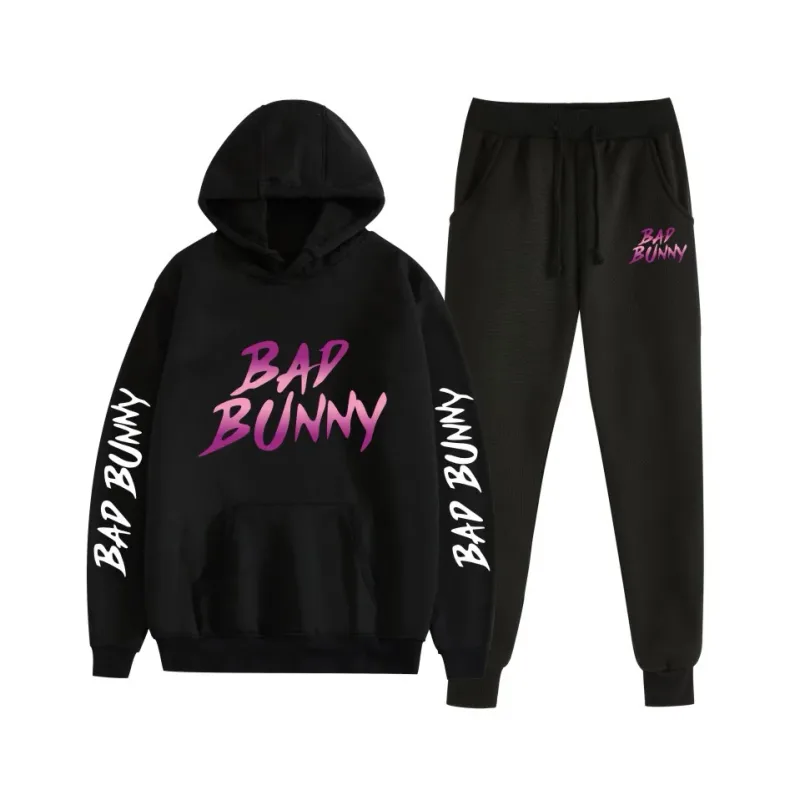Harajuku Bekväm bad bunny Tryck Sweatshirt Träningsbyxor Kostym Dam Luvtröjor+ Byxor Kostym Pojkar/Flickor 2-delat set Kläder — image 20