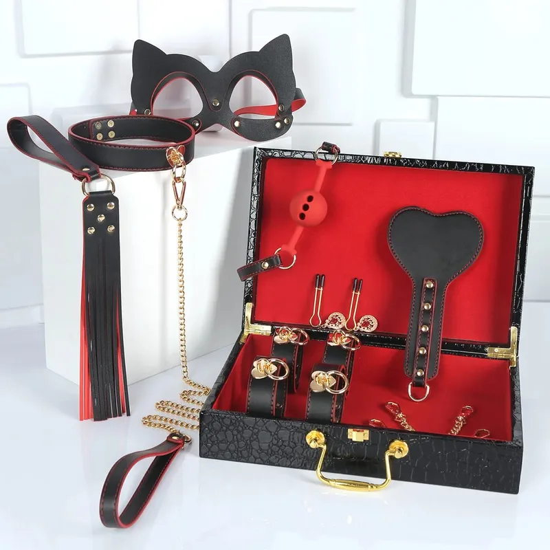 Conjunto de roleplay de escravo, algemas de couro, tornozelo, máscara de mordaça, chicote, coleira, brinquedos sexuais para mulheres, casais, kit de bondage bdsm — image 3