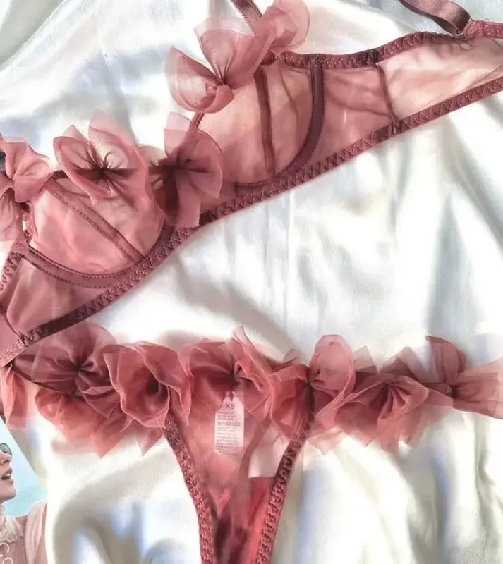 Florido/sexy malha lingerie tanga conjunto quente flertar meia xícara sutiã ultra-fino roupa interior feminina confortável senhoras sutiãs — image 5