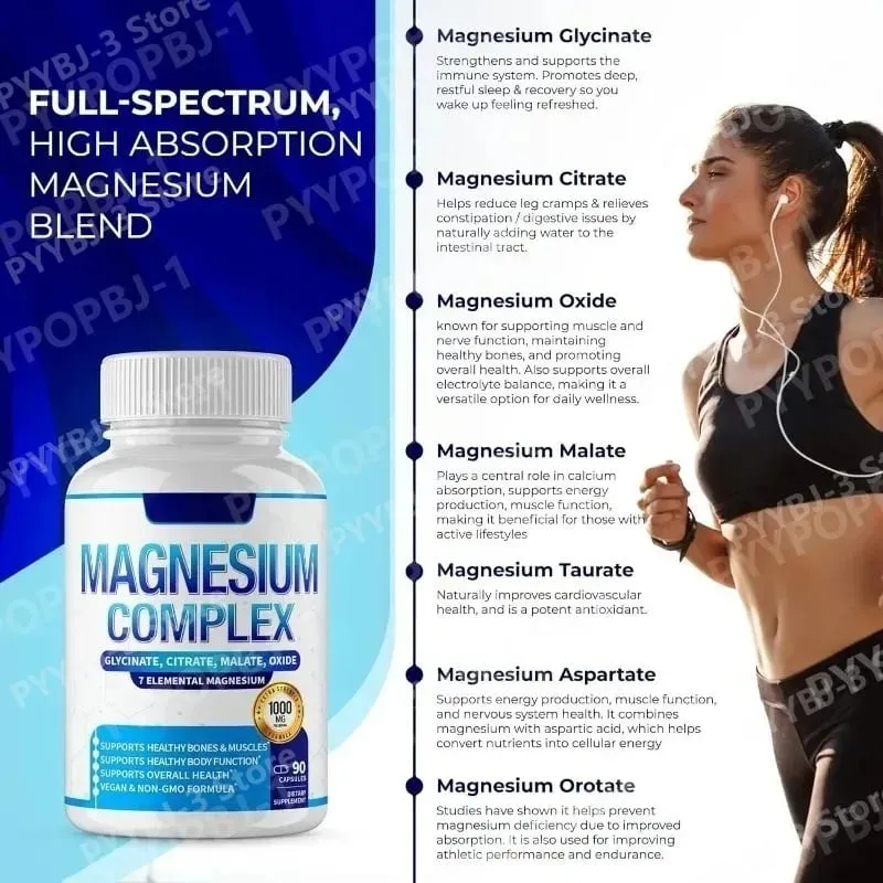 Magnesium Supplement 1000mg 7 in 1 Complex with Glycinate Citrate Malate Taurate Supports Muscle Relaxation Sleep Support 90 Ct — image 7