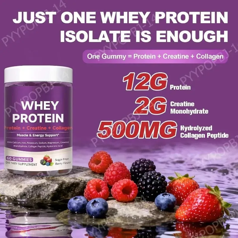 Protein Gummies with Whey Creatine Collagen 12g Protein Muscle Support Energy Nutrition Sugar Free Fitness Supplement 60 Gummies — image 3