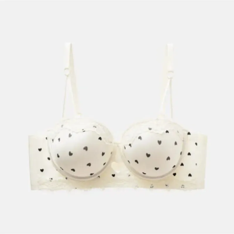 Kawaii doce coração renda sutiã conjunto de calcinha push up pequeno peito coleção lateral anti sag conforto roupa interior feminina 32-38 tamanho — image 6
