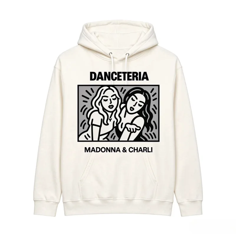 2026 Madonna Charli XCX Danceteria Hoodie Linha Arte Impressão Gráfica Unissex Pulôver Com Capuz Moletom Pop Music Fan Casual Tops — image 4