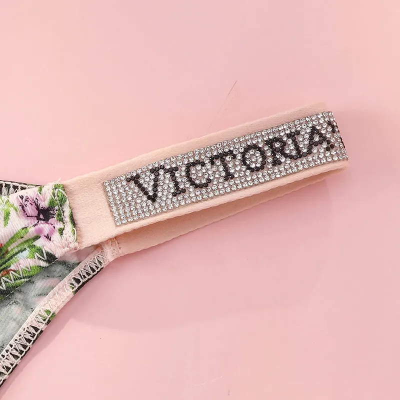 Victoria Secret Hot Sexy Lingerie Set Very Sexy Logo Shine Strap Tropical Floral Push Up Bra Shine Script Thong Panty — image 2