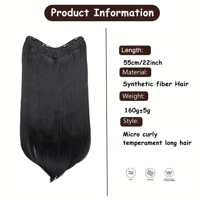 22 Inch U Shape One Piece Hair Extensions Long Layered Inward Curly Synthetic Wig Invisible Seamless Hairpiece For Women Daily W — image 3