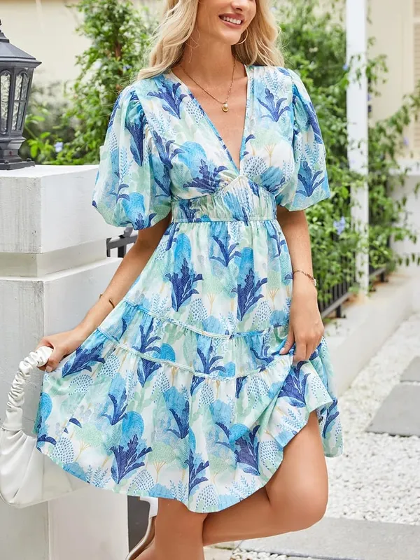 New Summer Comfortable and Loose-Fitting Short-Sleeve Casual Women's Dress with an Elegant V-Neck and Fashionable Print — image 5