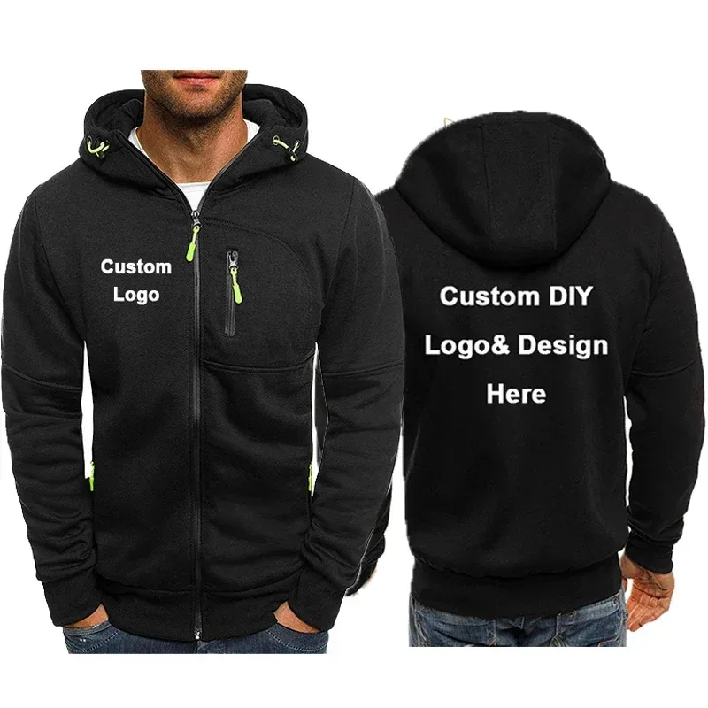 Men's Hooded Jacket with Pocket Zipper Customized Image Text with Personalized Logo Casual Sports Streetwear Men's Wool Sweat