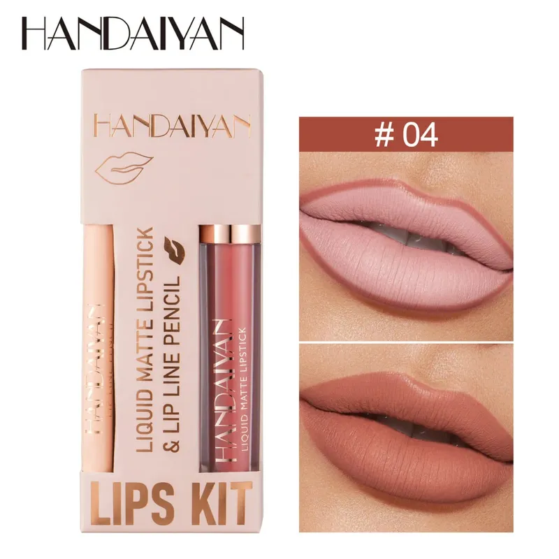 Pambabaeng 2-in-1 Lipstick Set na may Lip Liner Waterproof Long-lasting Korean Makeup Matte Finish Cosmetics Kit Libreng Pagpapadala — image 16