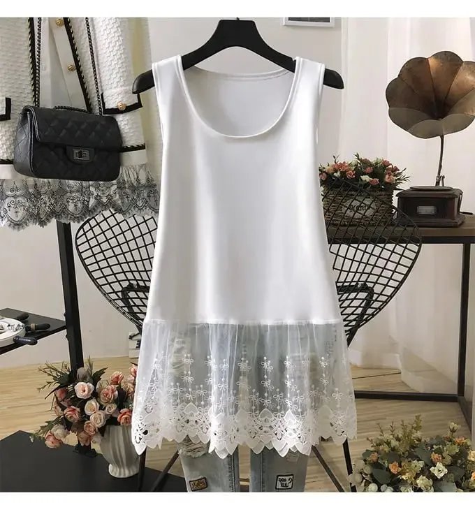 Straße Casual Spitze Patchwork Tanks Sommer Neue Ärmel Einfarbig Lose Jugend Weiß T Shirt Tops Mode-Trend Frauen Kleidung — image 7