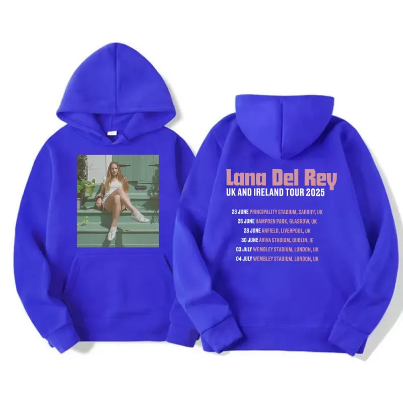 Lana Del Rey UK & Ireland Tour 2025 Gráfico Hoodies Homens Mulheres Moda Estética Casual Pulôveres Manga Longa Moletons com Capuz — image 12