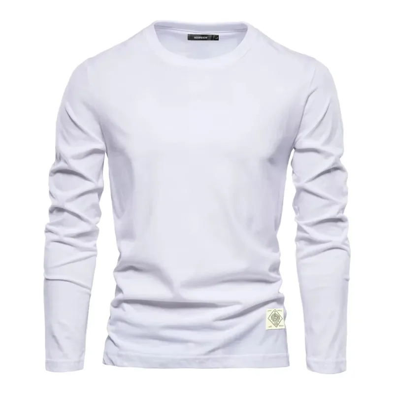 2026Bagong Solid na Kulay na Cotton Crewneck Sweatshirt na Lalaking Casual Long Sleeve Loose Pullover Top — image 2