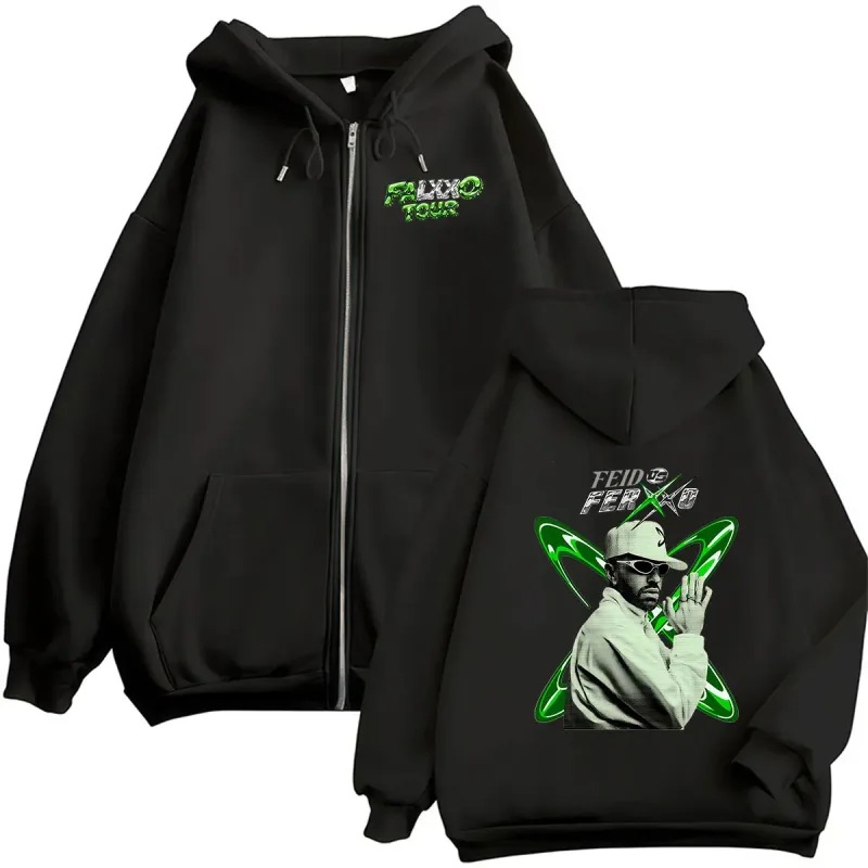 Feid VS Ferxxo Falxo Tour 2026 Zipper Hoodie Men's Hip Hop Loose Fleece Pullover Sweatshirt Vintage Long Sleeve Jacket Hoodies — image 1
