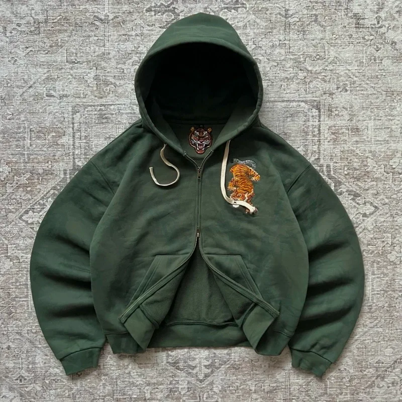 Homens Dragão Bordado Moletom Com Capuz Japonês Estilo Sukajan Lã Forrado Pulôver Com Capuz Moletom Solto Casual Streetwear Tops Novo