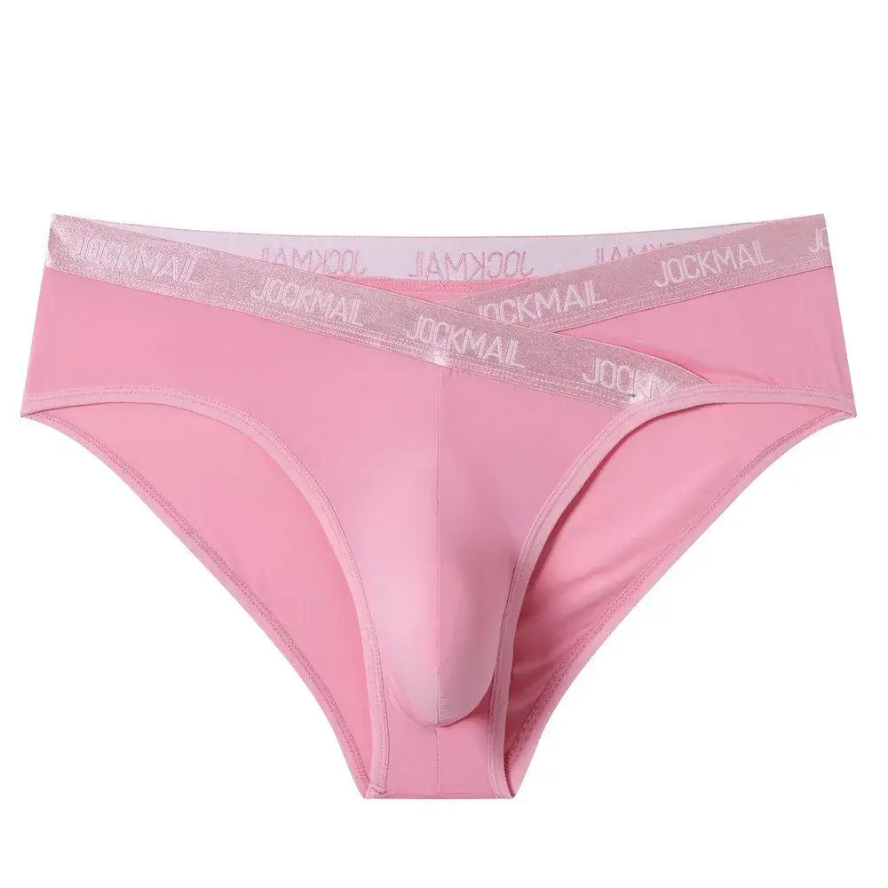 Jockmail Intimo da uomo Vita bassa Lettera sexy Sport traspirante Estate Slip in seta di ghiaccio Borsa grande in nylon Tinta unita Mutandine da uomo — image 41