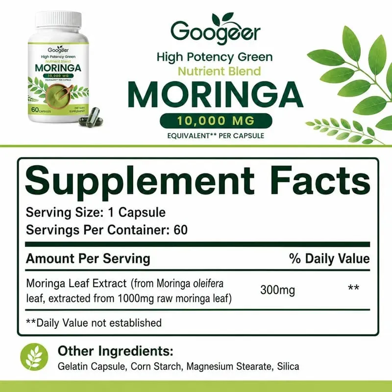 Premium Moringa Supplement with Natural Leaf Extract Herbal Nutrition Formula for Daily Wellness Support 60 Capsules — image 2