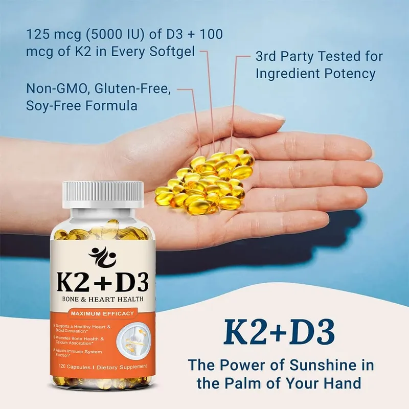 Cápsulas de vitamina D3 + K2 apoiam a absorção de cálcio, bem-estar ósseo e articular, função cardiovascular e saúde do sistema imunológico — image 4