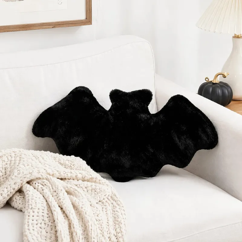 Halloween Bat Shaped Throw Pillow Halloween Bats Plush Pillow Furry Bat Plush Pillows for Halloween Decorative Home Sofa Bed
