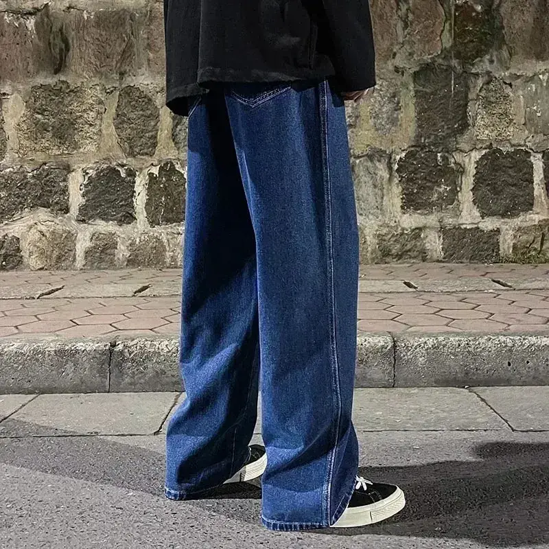 2025 Streetwear Loose Jeans Men Korean Style Fashion Loose Straight Wide Leg Pants Men's New Brand Clothing Black Light Blue — image 3