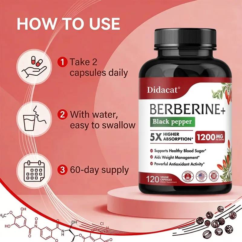 1200 MG Premium Berberine Supplement Kapsler understøtter immunsystemet Kardiovaskulært hjerte og mave-tarm velvære — image 6