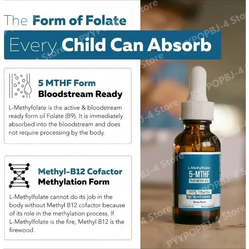 L-Methylfolate 5-MTHF Methyl B12 Drops for Kids Organic Berry Flavor Liquid Folate Supplement for Children Vegan 1 Fl Oz 30 ML — image 4