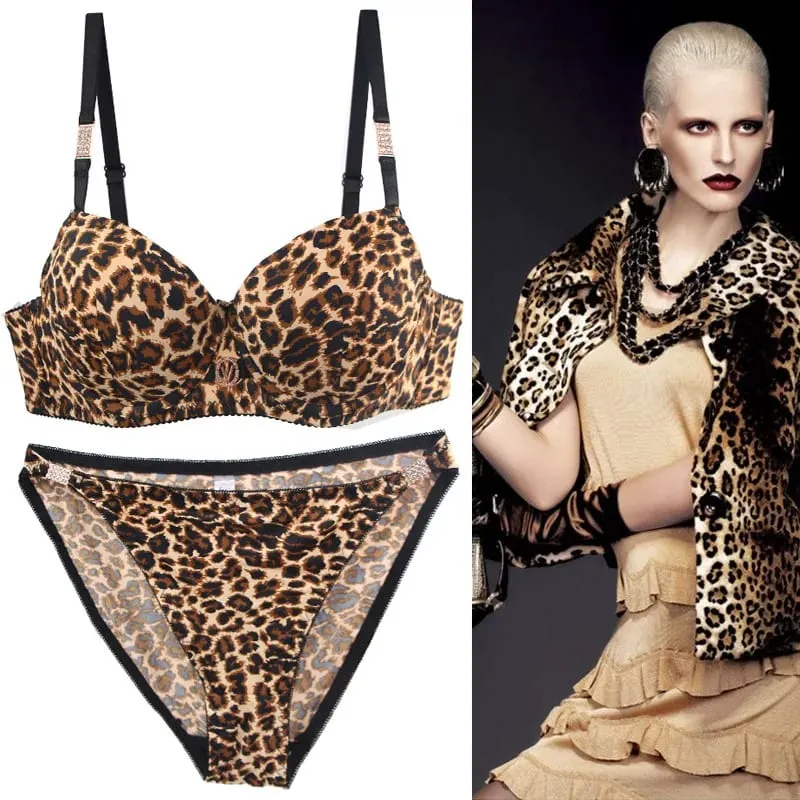 2026 New Sexy Leopard Print Underwear For Women Push Up Bra Sets Seamless Khaki Beige Black Female Lingerie — image 2