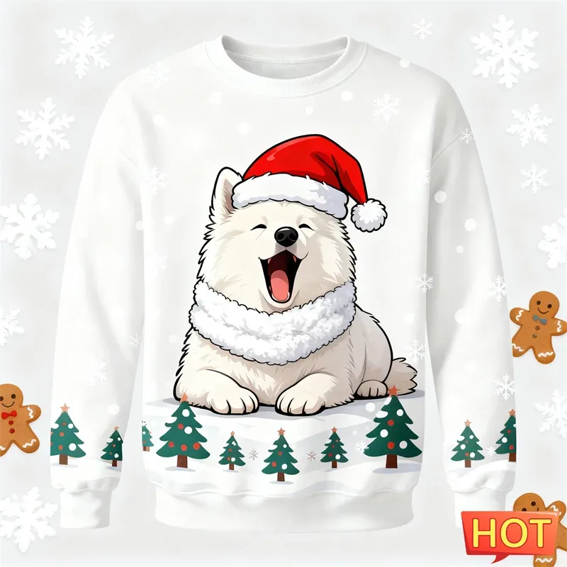Cute Samoyed Graphic Ugly Christmas Sweater Fashion Holiday Wear Dog 3D Printed Sweatshirts Casual Oversized Unisex Pullovers — image 5