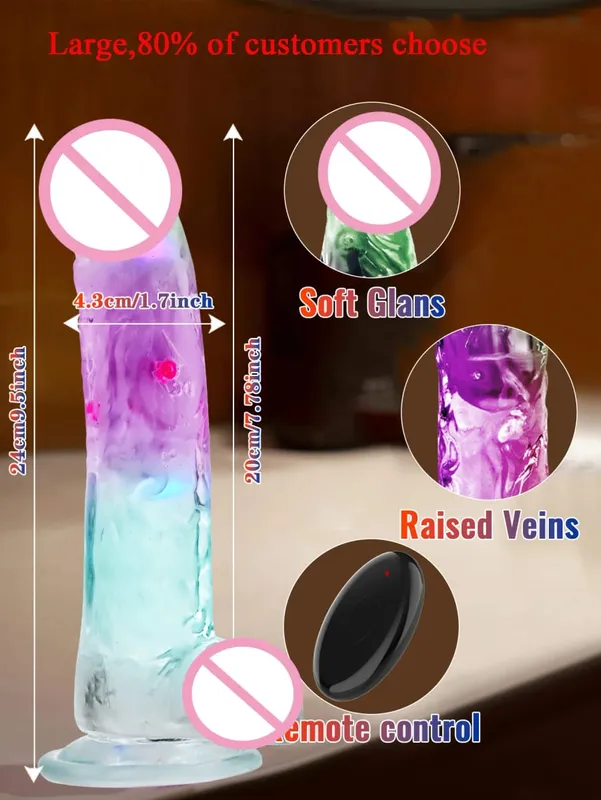 Remote Control Soft Realistic Dildo for Women G-spot Vibrator with LED Light Fake Penis Female Masturbation Sex Toy for Women — image 9