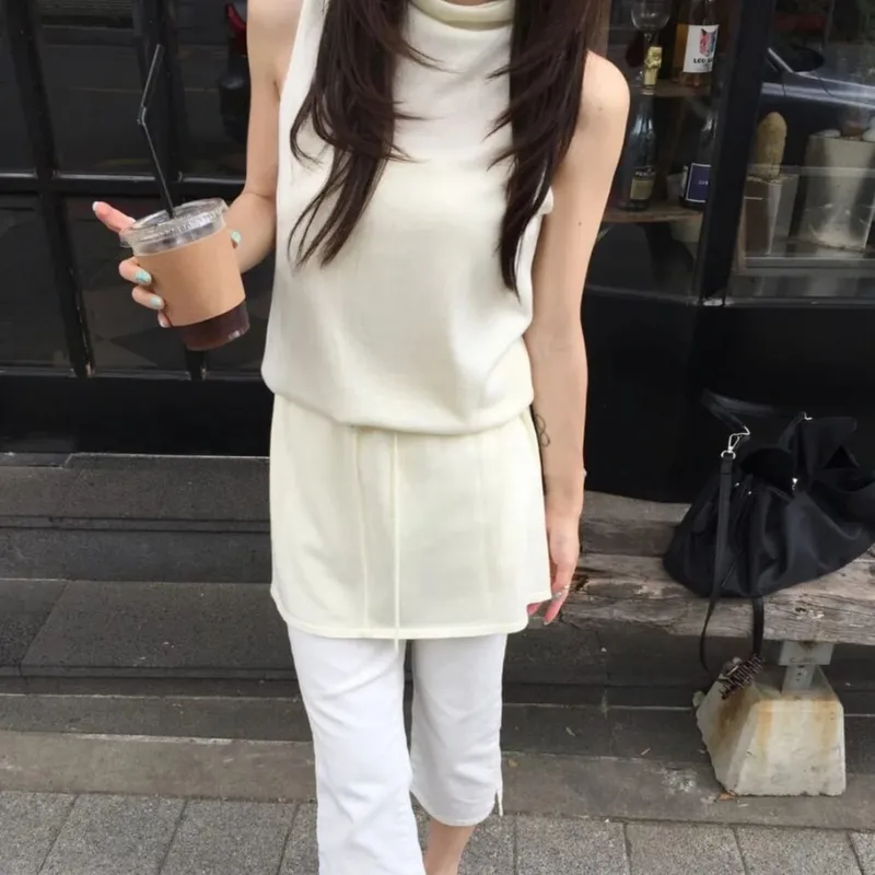 Summer Elegant Drawstring Waist Slimming Sleeveless Short Dress Comfortable Casual Style Women's Clothing Commute Suitable — image 2