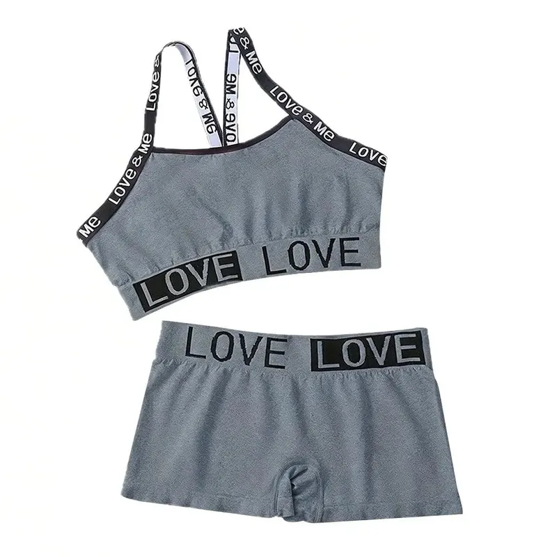 1 ensemble décontracté lettre femmes sans couture soutien-gorge ensemble col en v respirant ensemble de lingerie élastique confortable Sport brassière