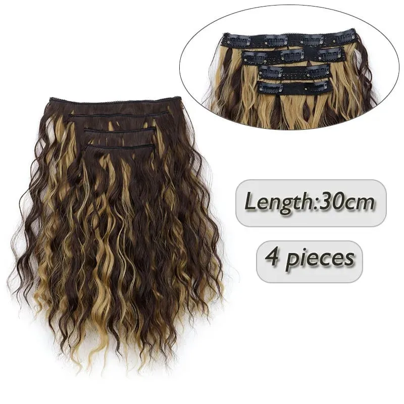 4 Pieces/Set Synthetic Clip In Hair Extensions Short Water Ripple Hair Pieces Soft Fluffy Curly Wig Fashion Hair Accessories — image 9