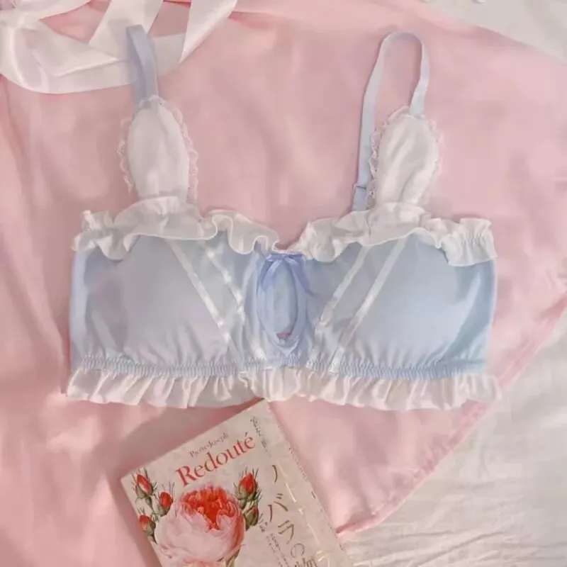 かわいい日本のウサギの耳ブラジャーパンティーセットワイヤレス薄型三角形ブラジャー小さなフラット胸通気性毎日の下着 S-XL — image 6