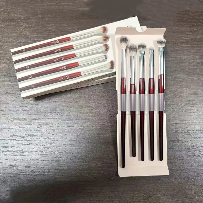 Essentials Eye Brush Set 5pcs Eyeshadow Makeup Brushes Kit with Box Red and Soft Synthetic Hair — image 1