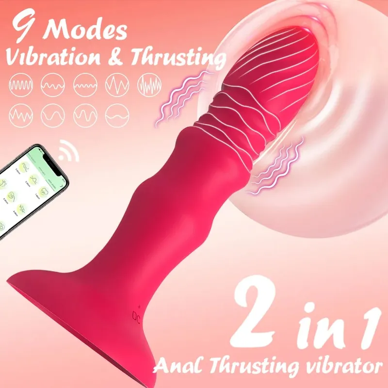 Unisex Anal Stopper Vibration Massagers APP Remote Control Telescopic Vibration Buttocks Stoppers with Suction Cups Adult Toys