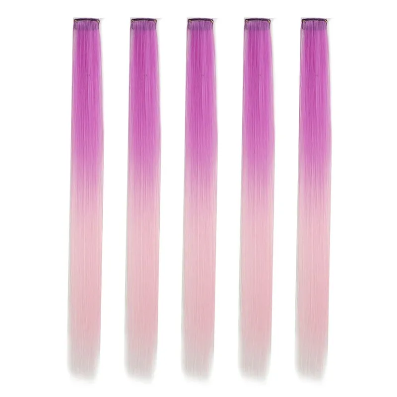 5PCS/set Clip in Hair Extensions Synthetic Hairpieces Colored Party Highlights for Girls 18 inches Multi-colors Straight Hair — image 16
