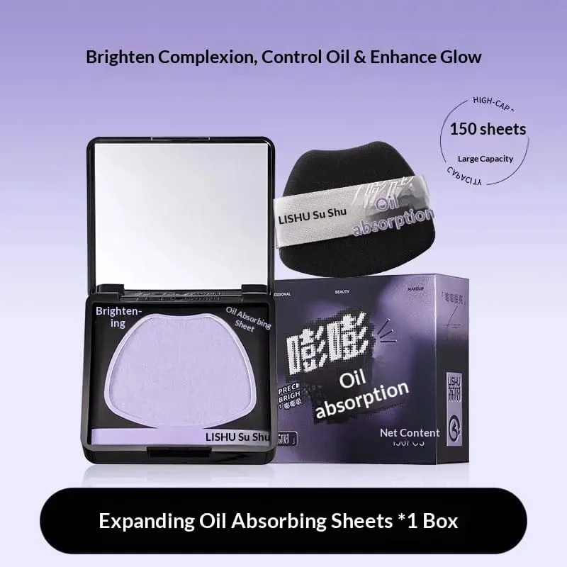 Oil Control Blotting Paper with Powder Puff Face Powder Makeup Setting Sheets Portable Touch Up Tool,150 Sheets