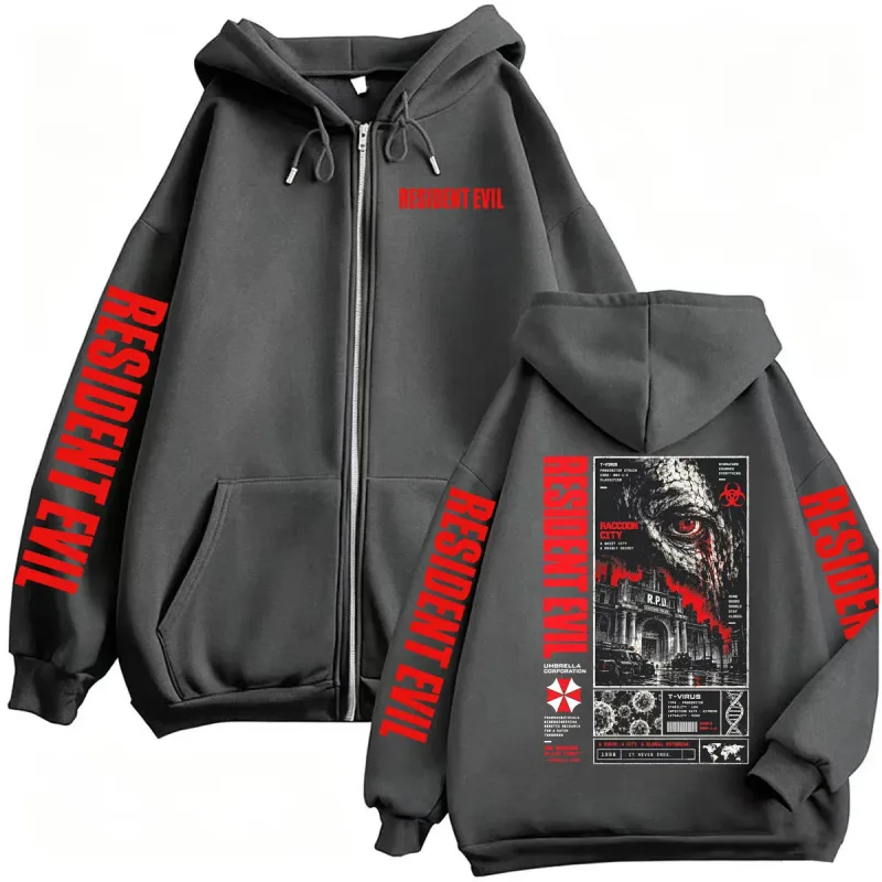 Vintage residente mal t-vírus horror jogos zip up hoodies homens mulheres harajuku gótico moda jaqueta camisolas casacos streetwear — image 5