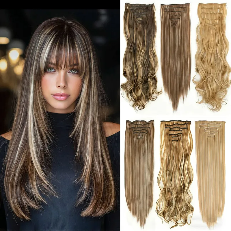 Clips In Hair Extension Long Straight Hair Pieces Clip In Hair Extension 22inches 7pcs/set Synthetic Fake Hair Pieces for Women — image 3