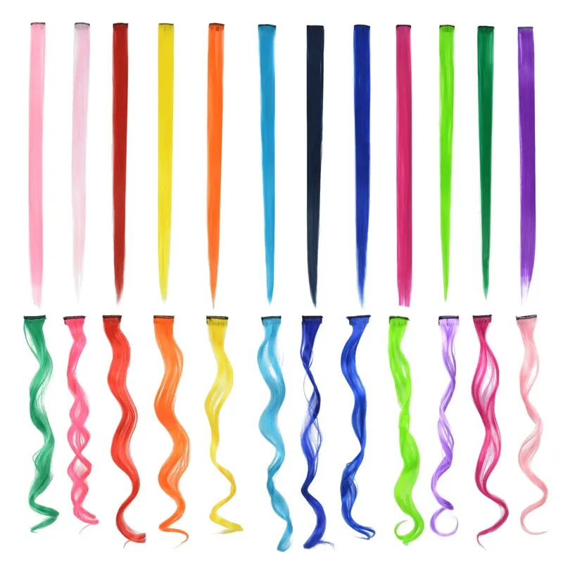 12 Colors Straight Curly Hair Synthetic Hairpieces Clip-In One Piece Pure Color Synthetic Hair Extension Pieces — image 3
